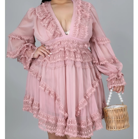 Gorgeous blush pink lace hem plus size dress - Picture 4 of 9